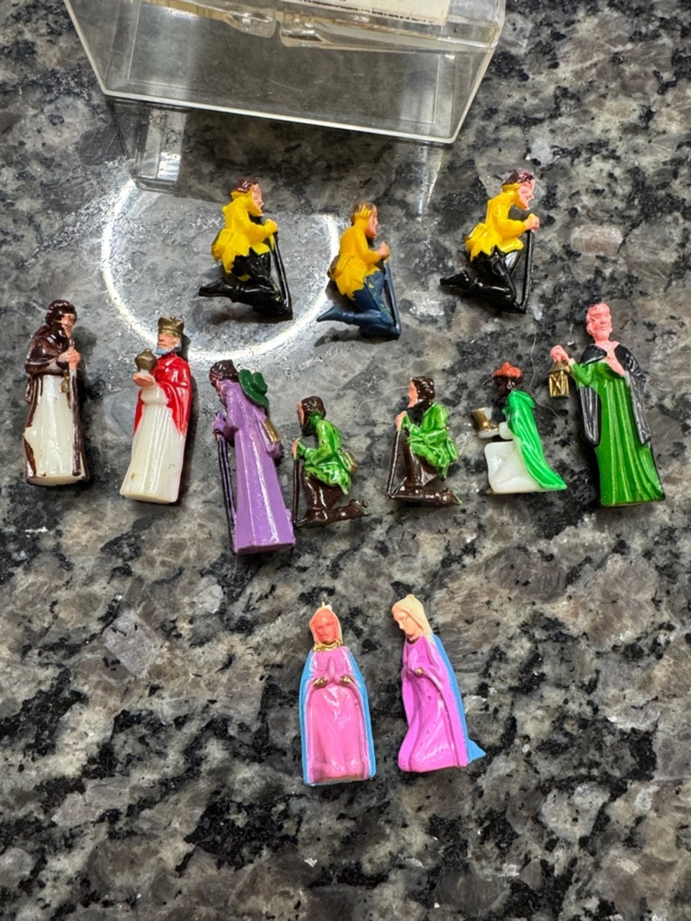 Vintage micro Hand-Painted Nativity Figurine Set - Multicolor